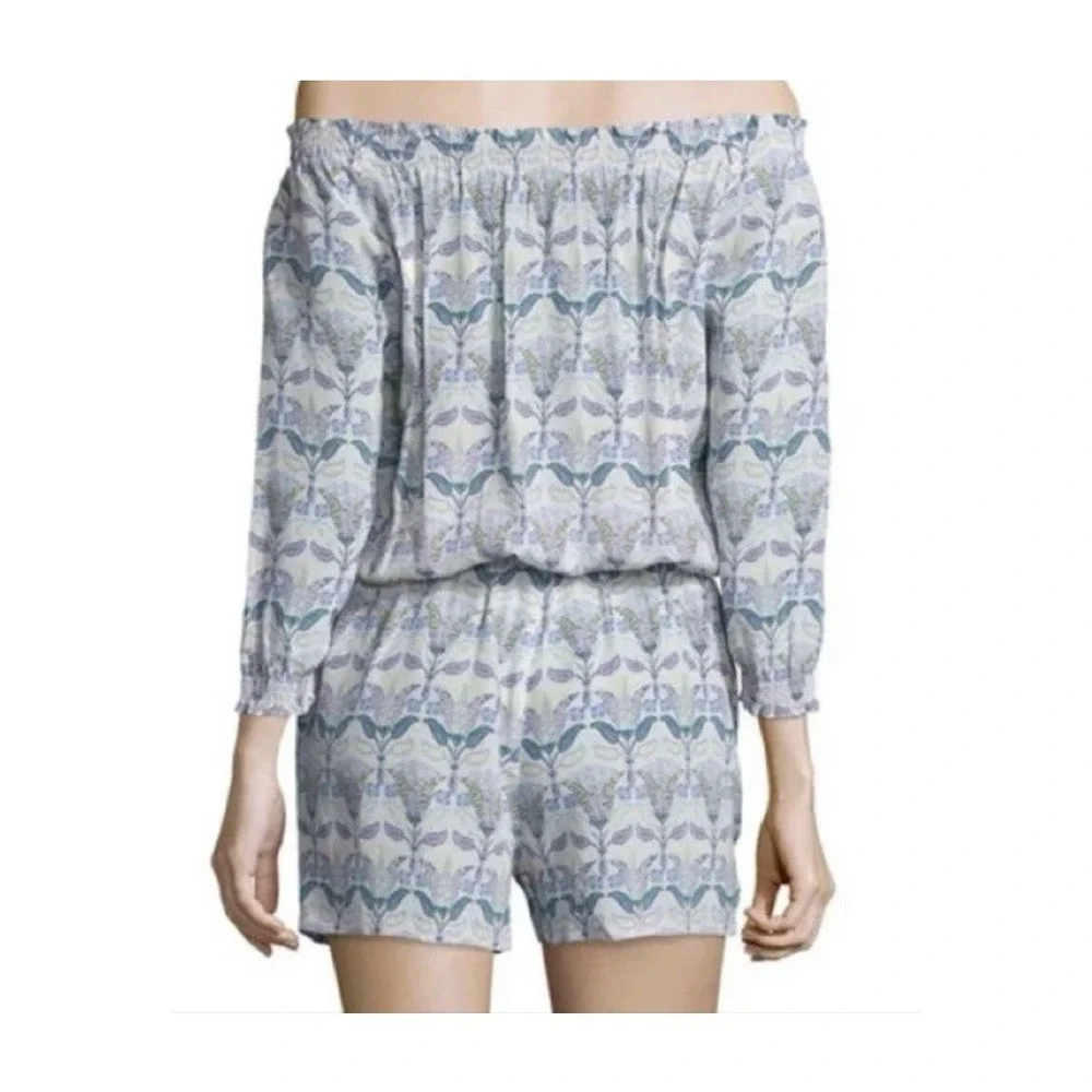 Tory Burch 100% Silk Mosaic Provence‎ Pompeii Romper Size XL Purple Floral